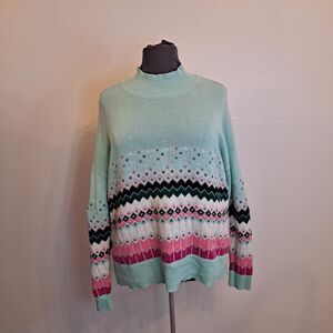 Crown & Ivy Women's Mock Neck Sweater Size XL Rainbow Mint Green FLAW
